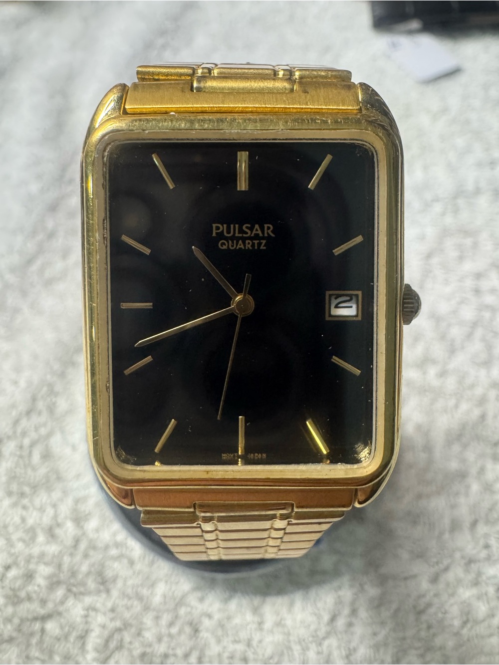 Pulsar Gold-Tone Watch with Black Dial and Bracelet